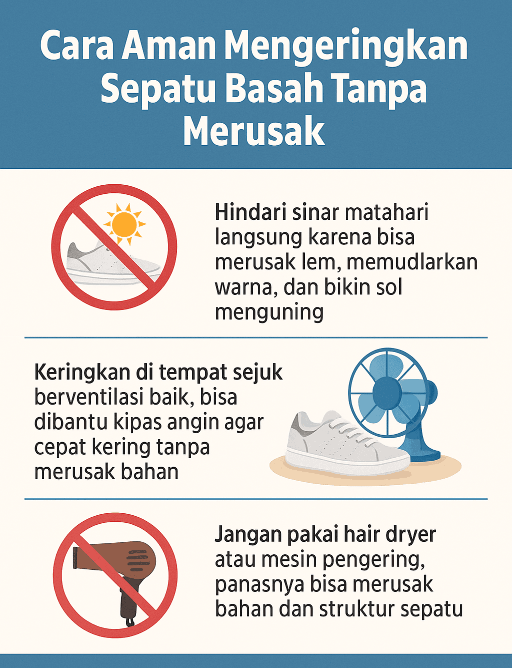 Infografik: Cara Aman Mengeringkan Sepatu Basah Tanpa Merusak