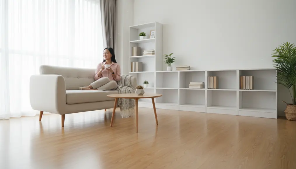 Asisten rumah tangga Home Steril mengaplikasikan teknik pembersihan presisi pada furnitur kayu minimalis - home-steril.com