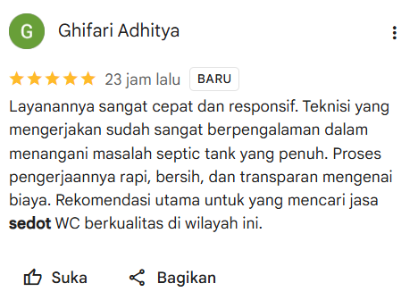 Review bintang 5 pelanggan jasa sedot WC Jakarta Selatan terpercaya di Google Maps - home-steril.com
