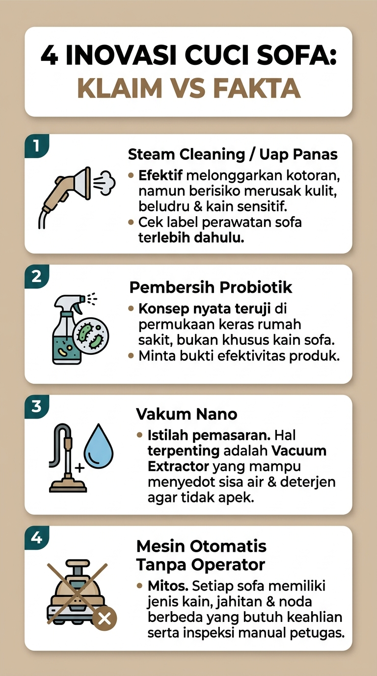 Infografik : 4 Inovasi Cuci Sofa : Klaim VS Fakta