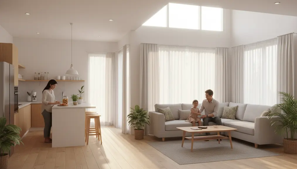 Desain interior open plan modern yang menggabungkan ruang makan dan dapur tanpa sekat dinding masif - home-steril.com