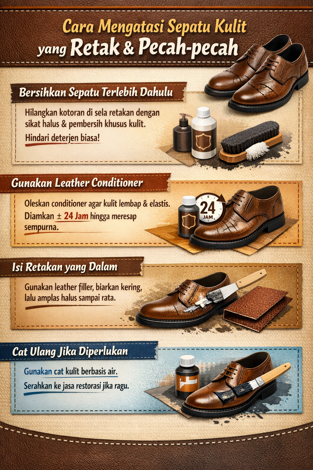 Cara Mengatasi Sepatu Kulit yang Retak & Pecah-pecah