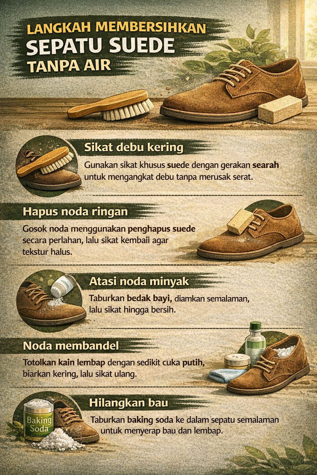 Langkah Membersihkan Sepatu Suede Tanpa Air