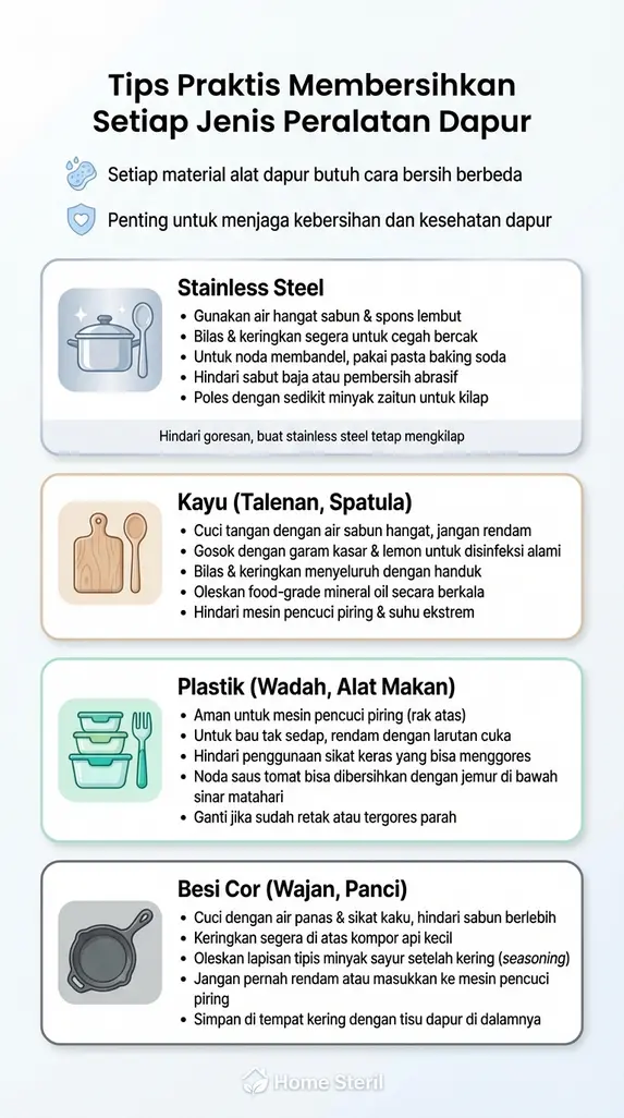 Tips Praktis Membersihkan Setiap Jenis Peralatan Dapur