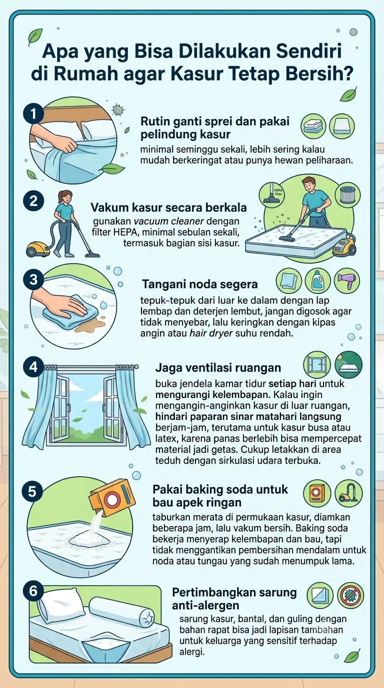 Infografik : Apa yang Bisa Dilakukan Sendiri di Rumah agar Kasur Tetap Bersih?