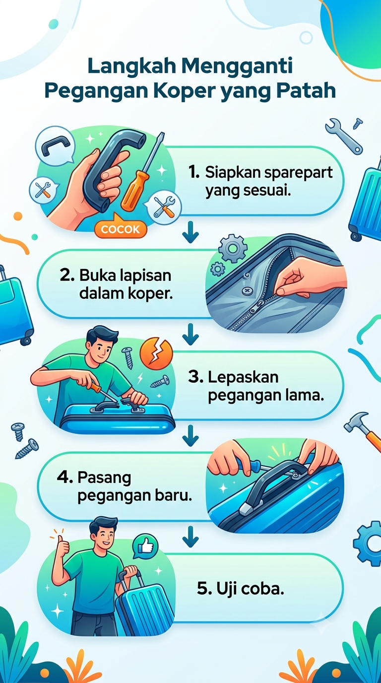 Infografik :Langkah Mengganti Pegangan Koper yang Patah