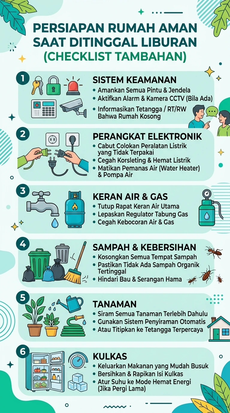Infografik : Persiapan Rumah Aman Saat Ditinggal LIburan (Checlist Tambahan)