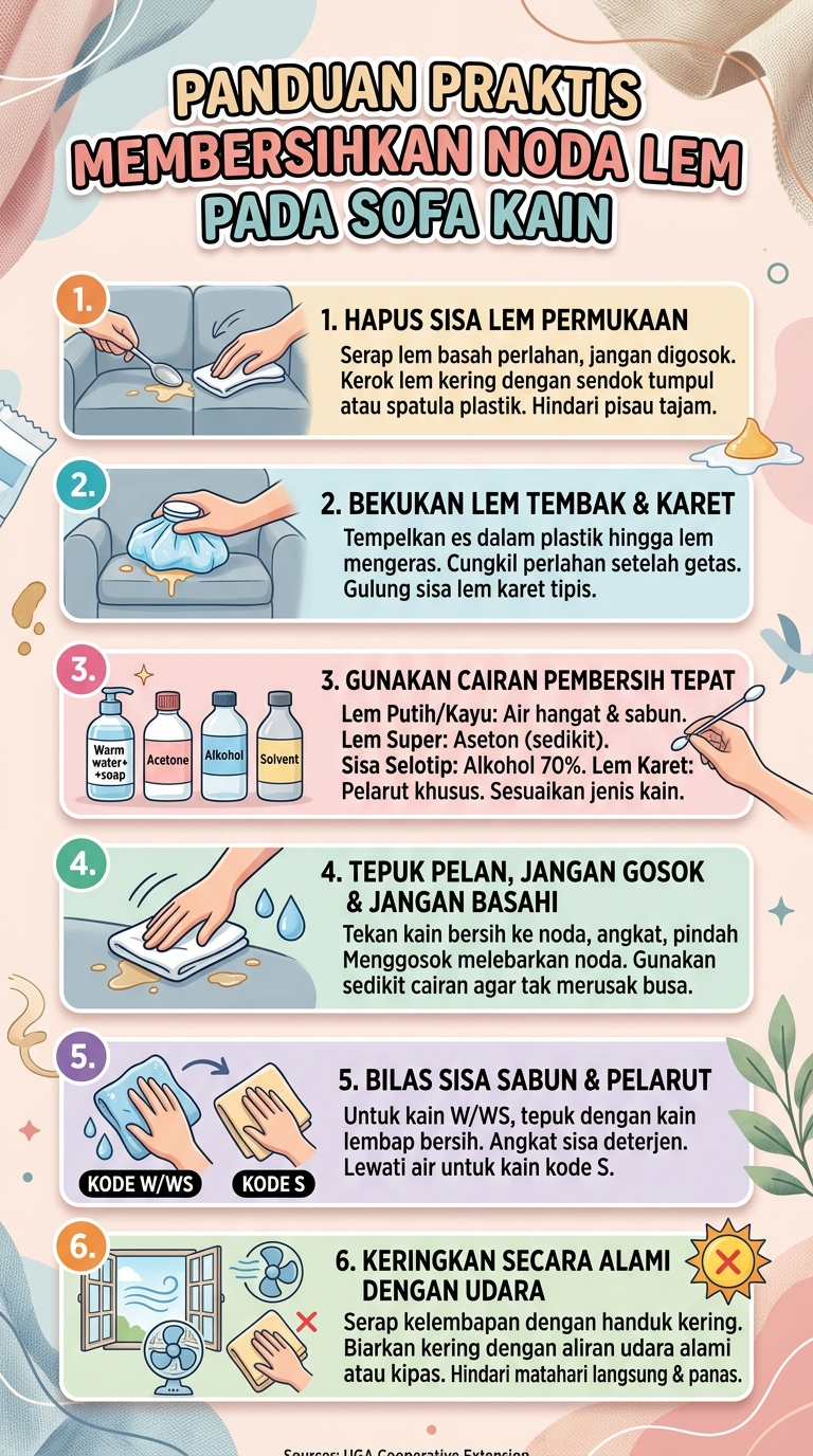 Infografik : Panduan Praktis Membersihkan Noda Lem Pada Sofa Kain