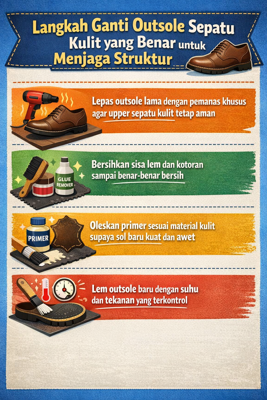 Langkah Ganti Outsole Sepatu Kulit yang Benar untuk Menjaga Struktur