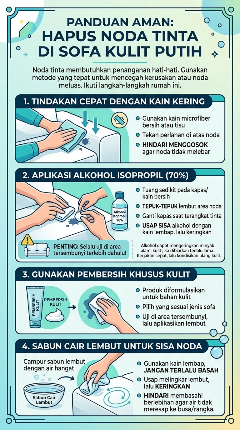 Infografik : Panduan Aman : Hapus Noda Tinta Di Sofa Kulit Putih
