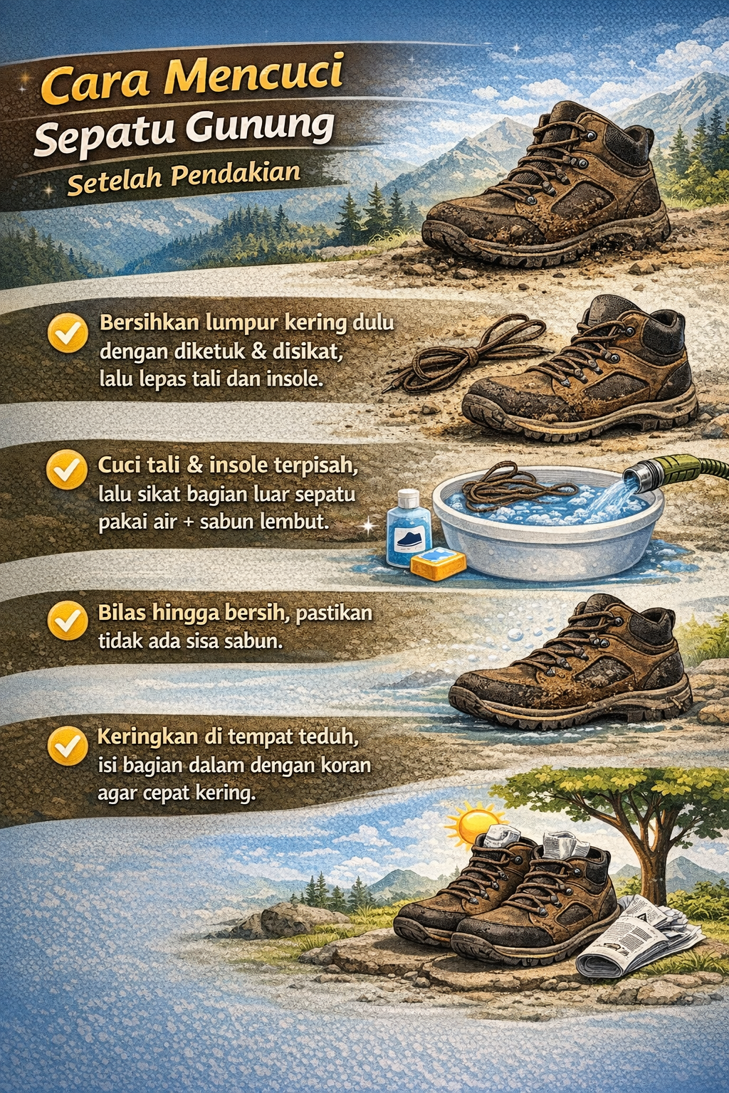 Cara Mencuci Sepatu Gunung Setelah Pendakian