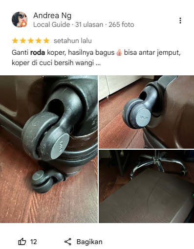 Rating Pelanggan Reparasi Roda Koper di Sneakershoot