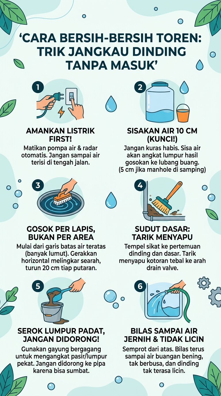 Infogrfaik : Cara Bersih-Bersih Toren : Trik Jangkau Dinding Tanpa Masuk
