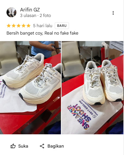 Rating Ulasan Pelanggan Cuci Sepatu di Sneakershoot