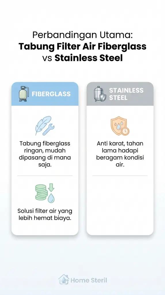 Perbandingan Utama: Tabung Filter Air Fiberglass vs Stainless Steel