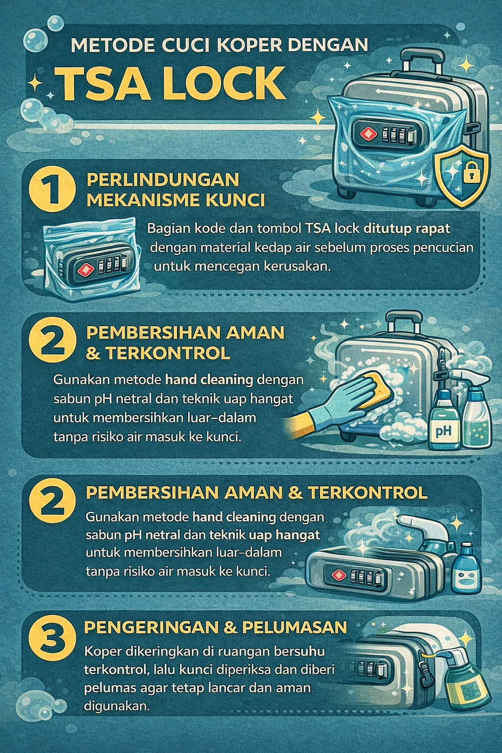 Metode Cuci Koper dengan TSA Lock