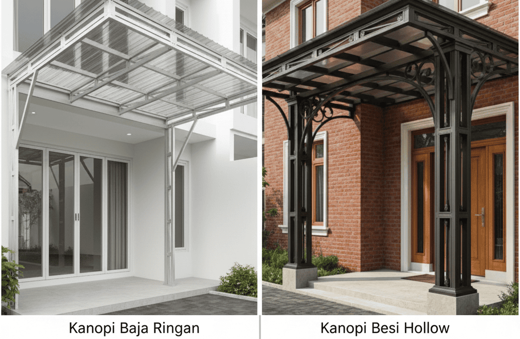 Struktur Rangka Kanopi Baja Ringan vs. Besi Hollow