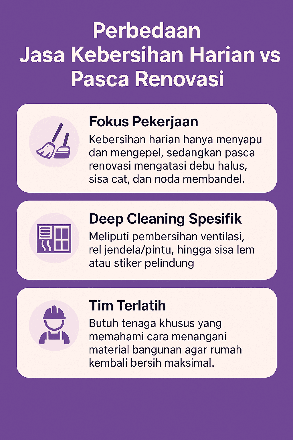 Perbedaan Jasa Kebersihan Harian VS Pasca Renovasi