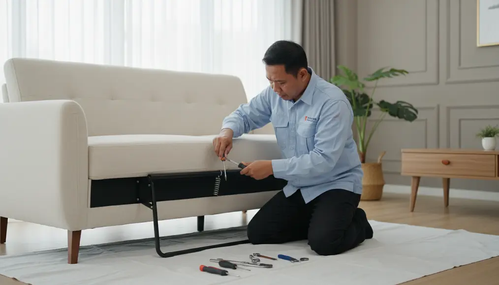 Proses Service Sofa Bed Mekanisme Click-Clack oleh Ahli