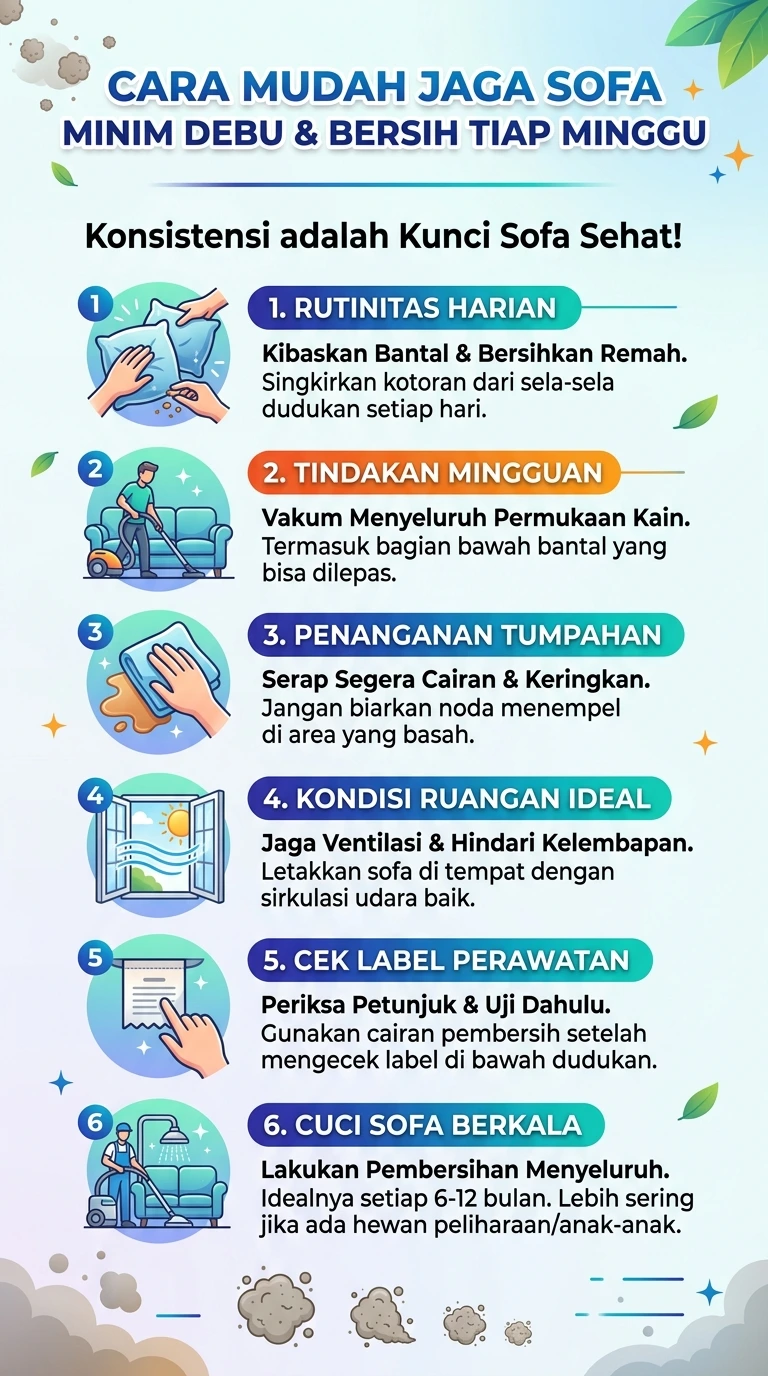 Infografik : Cara Mudah Jaga Sofa Minim Debu dan Bersih Tiap Minggu