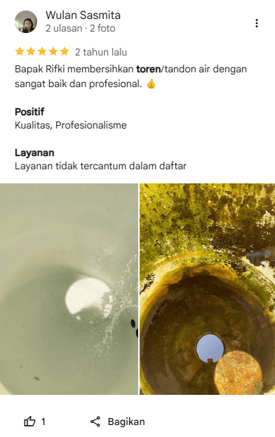 Review Pelanggan Menggunakan Jasa Kuras Toren Home Steril