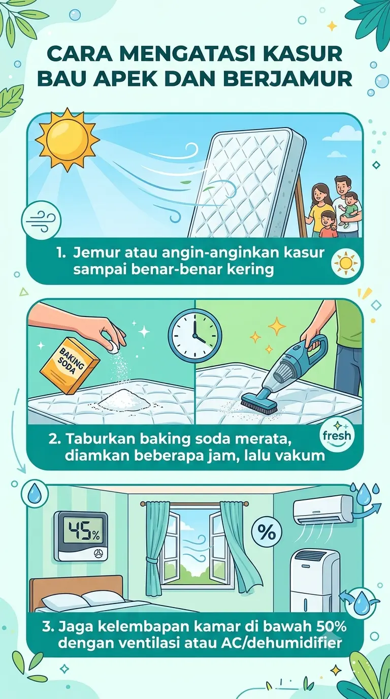 Infografik : cara mengatasi kasur bau apek dan berjamur