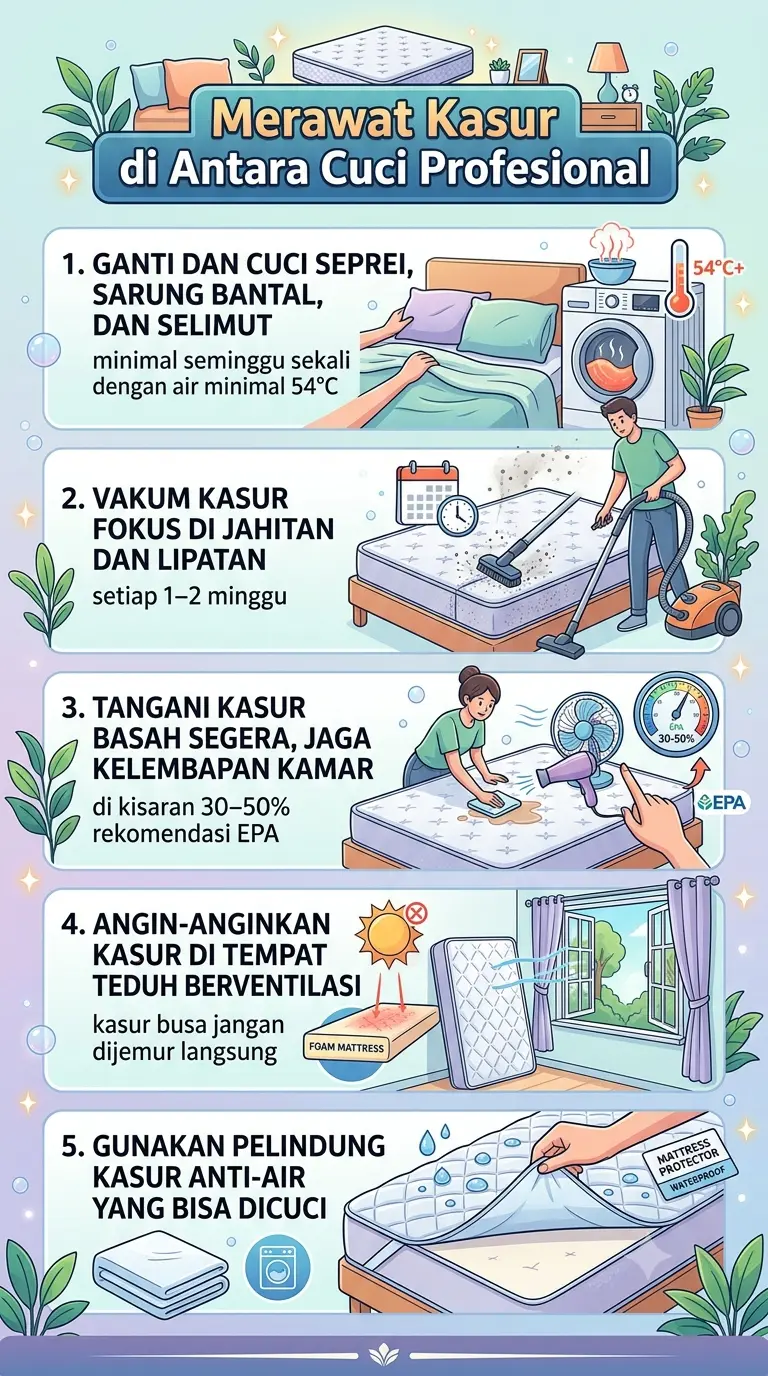 Infografik : Merawat Kasur di Antara Cuci Profesional