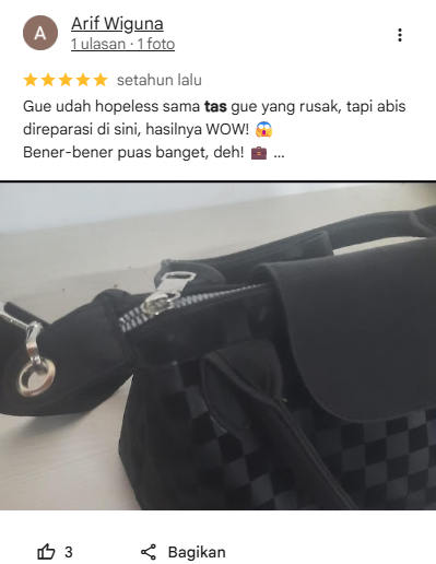 Review Pelanggan: Kualitas Perbaikan Tas Robek di Sneakershoot