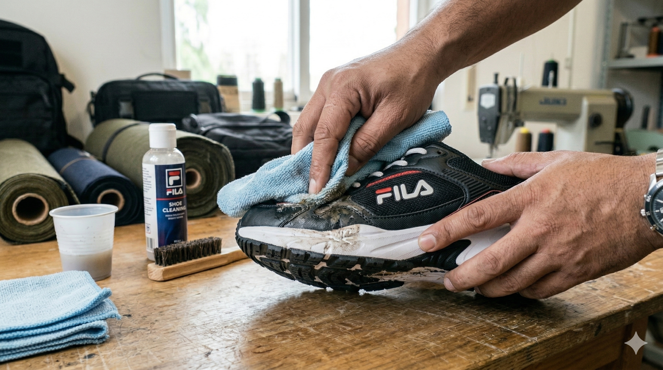 Teknik penanganan pertama noda tumpahan cairan pada sepatu kulit suede menggunakan kain microfiber - sneakershoot.id