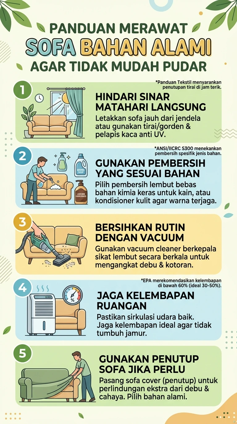 Infografik : Panduan Merawat Sofa Bahan Alami : Agar Tidak Mudah Pudar