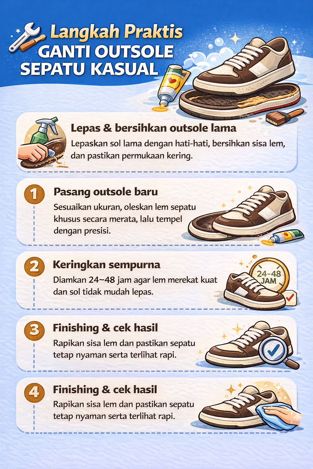 Langkah Praktis Ganti Outsole Sepatu Kasual