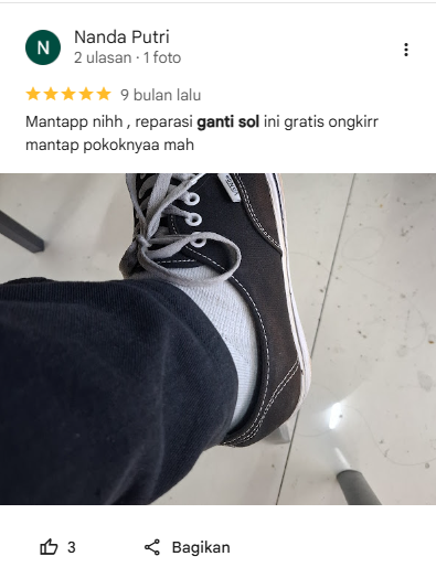 Rating & Ulasan Pelanggan Reparasi Sepatu di Sneakershoot