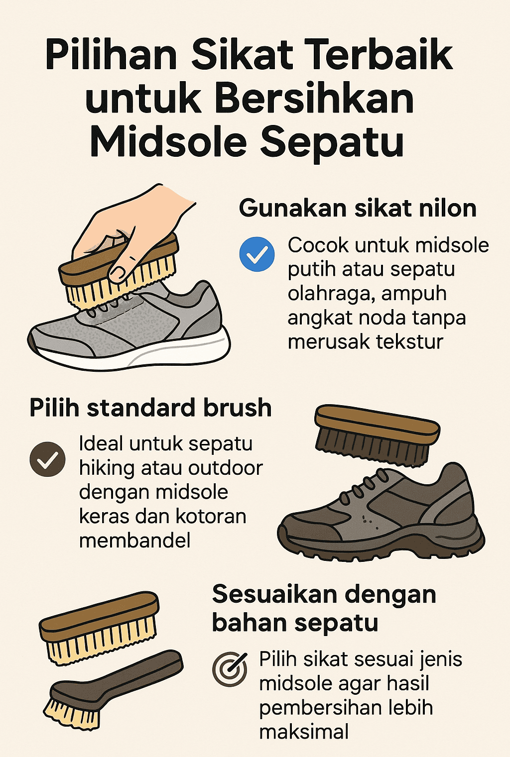 Infografik: Pilihan Sikat Terbaik untuk Bersihkan Midsole Sepatu