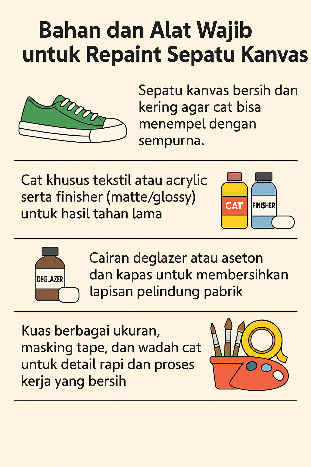 Bahan dan Alat Wajib untuk Repaint Sepatu Kanvas