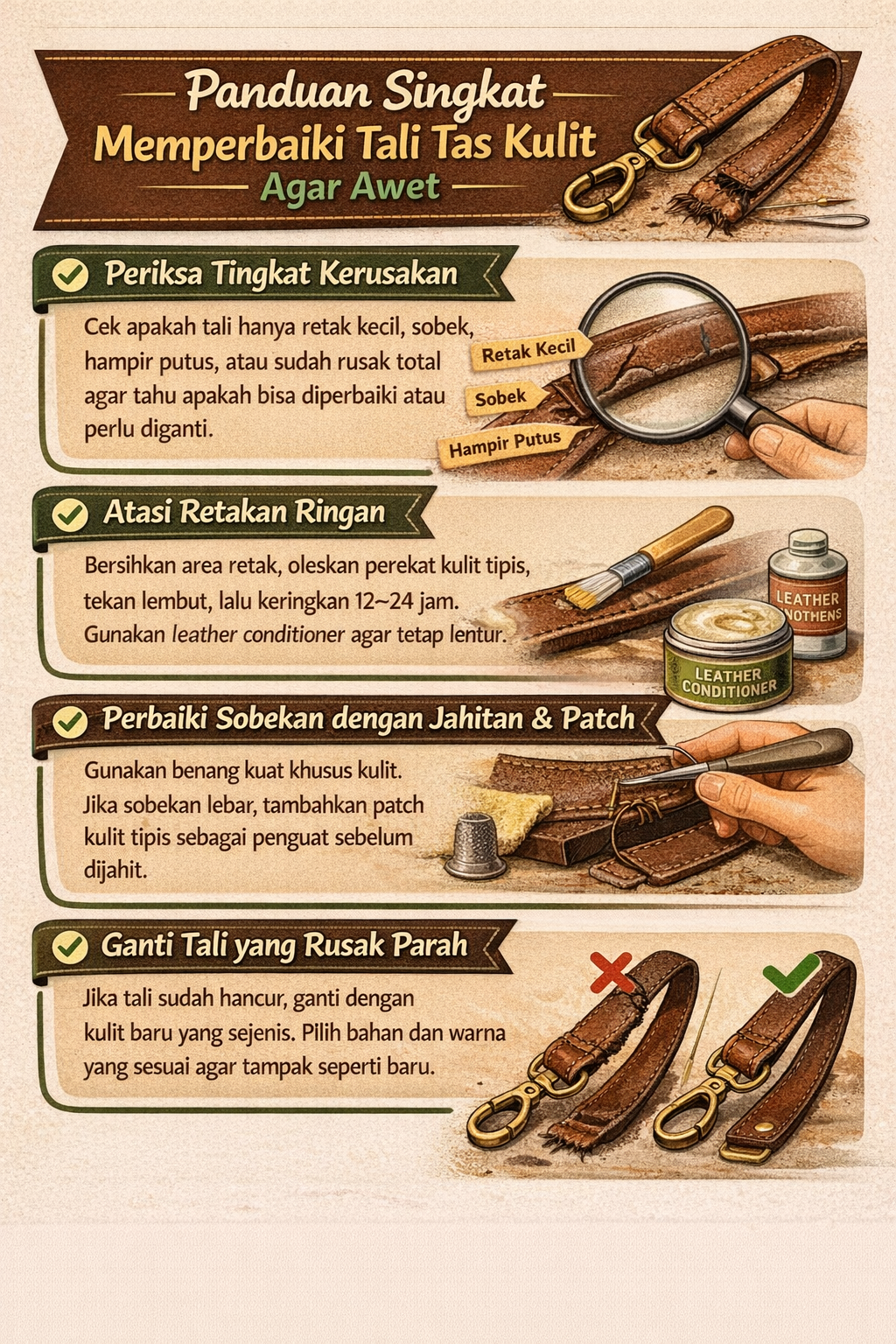 Panduan Singkat Memperbaiki Tali Tas Kulit