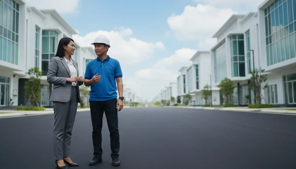 Tim pengawas teknis memantau ketebalan hamparan aspal hotmix pasca pemadatan akhir - home-steril.com