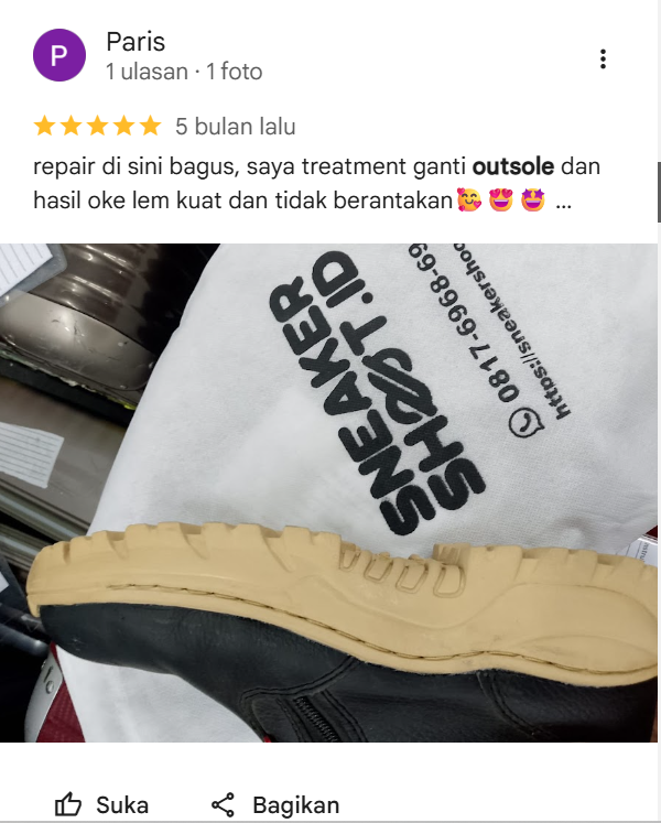 Rating Pelanggan Ganti Sol Sepatu di Sneakershoot