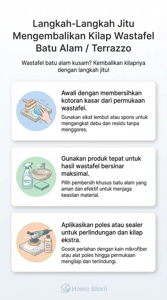 Langkah-Langkah Jitu Mengembalikan Kilap Wastafel Batu Alam / Terrazzo