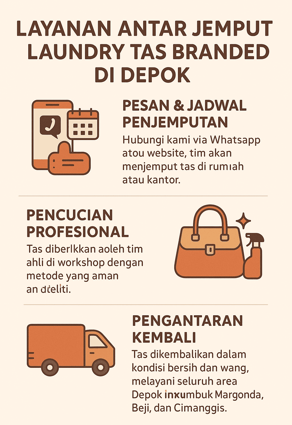 Infografik: Layanan Antar Jemput Laundry Tas Branded di Depok