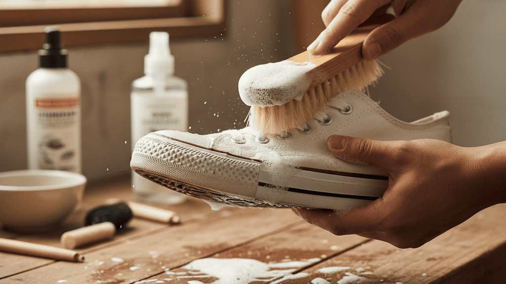 Sikat Sepatu Secara Menyeluruh dan Atasi Noda Membandel