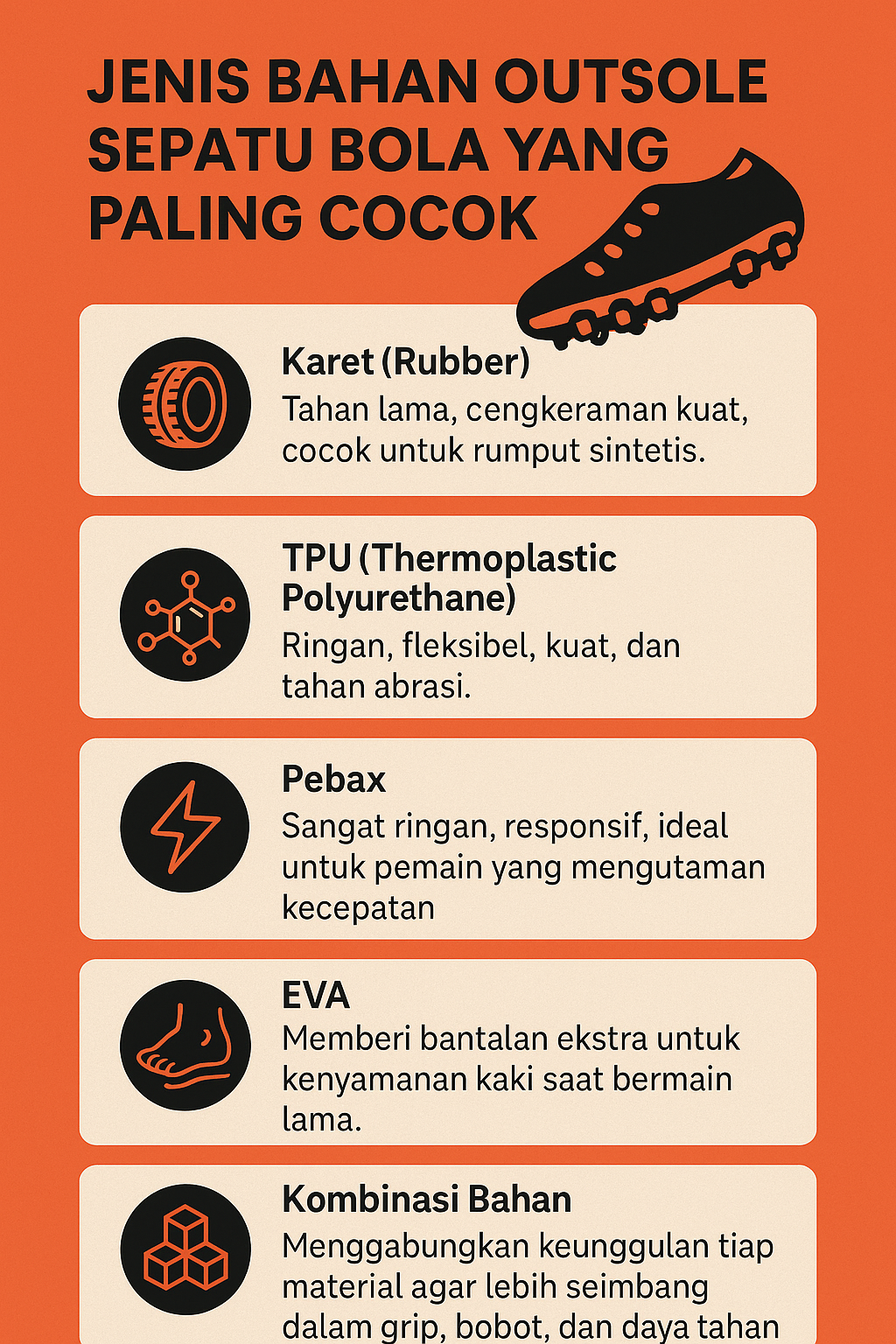 Jenis Bahan Outsole Sepatu Bola yang Paling Cocok