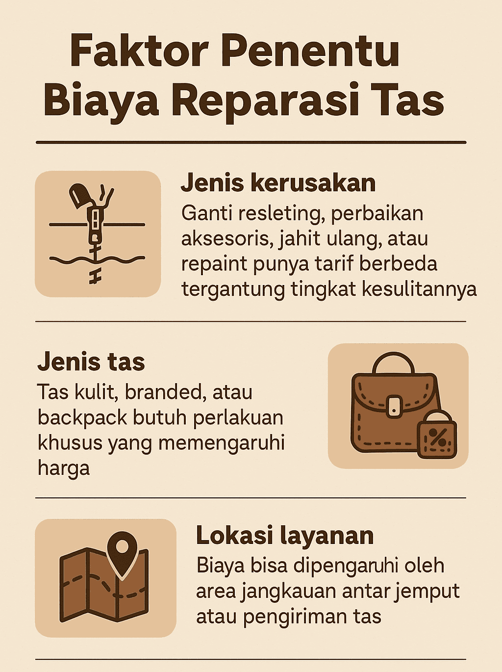 Infografik: Faktor Penentu Biaya Reparasi Tas