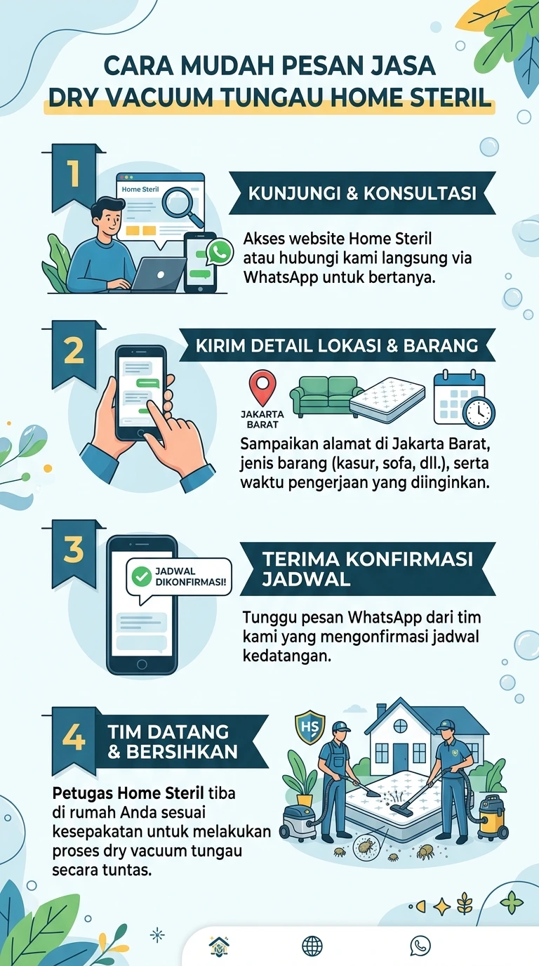 Infografik : Cara Mudah Pesan Jasa Dry Vacuum Tungau Home Steril