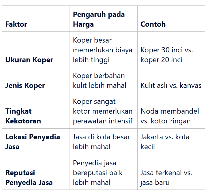 Faktor yang Mempengaruhi Harga Cuci Koper