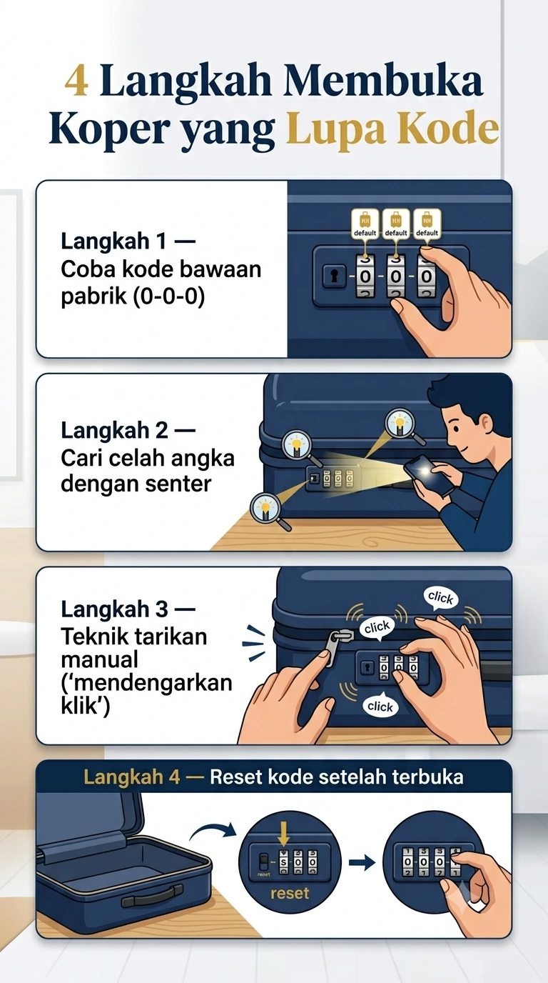 Infografik : 4 Langkah Membuka Koper yang Lupa Kode