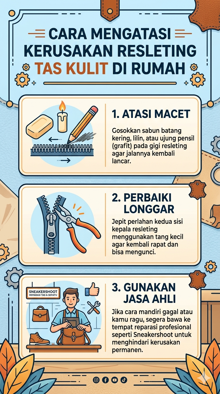 Cara Mengatasi Kerusakan Resleting Tas Kulit di Rumah