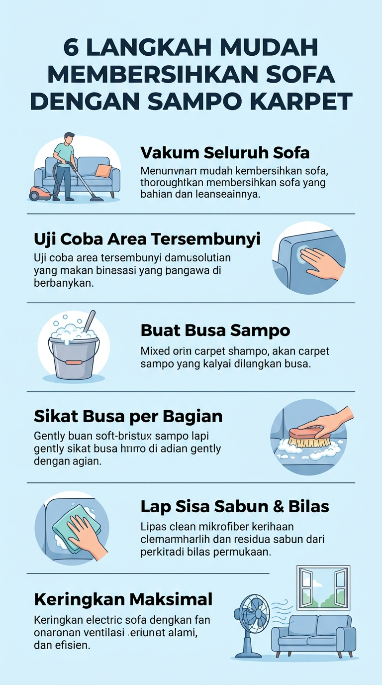 Infografik : 6 Langkah Mudah Membersihkan Sofa Dengan Sampo Karpet