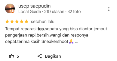 Review Pelanggan Sneakershoot untuk Layanan Perbaikan Tas