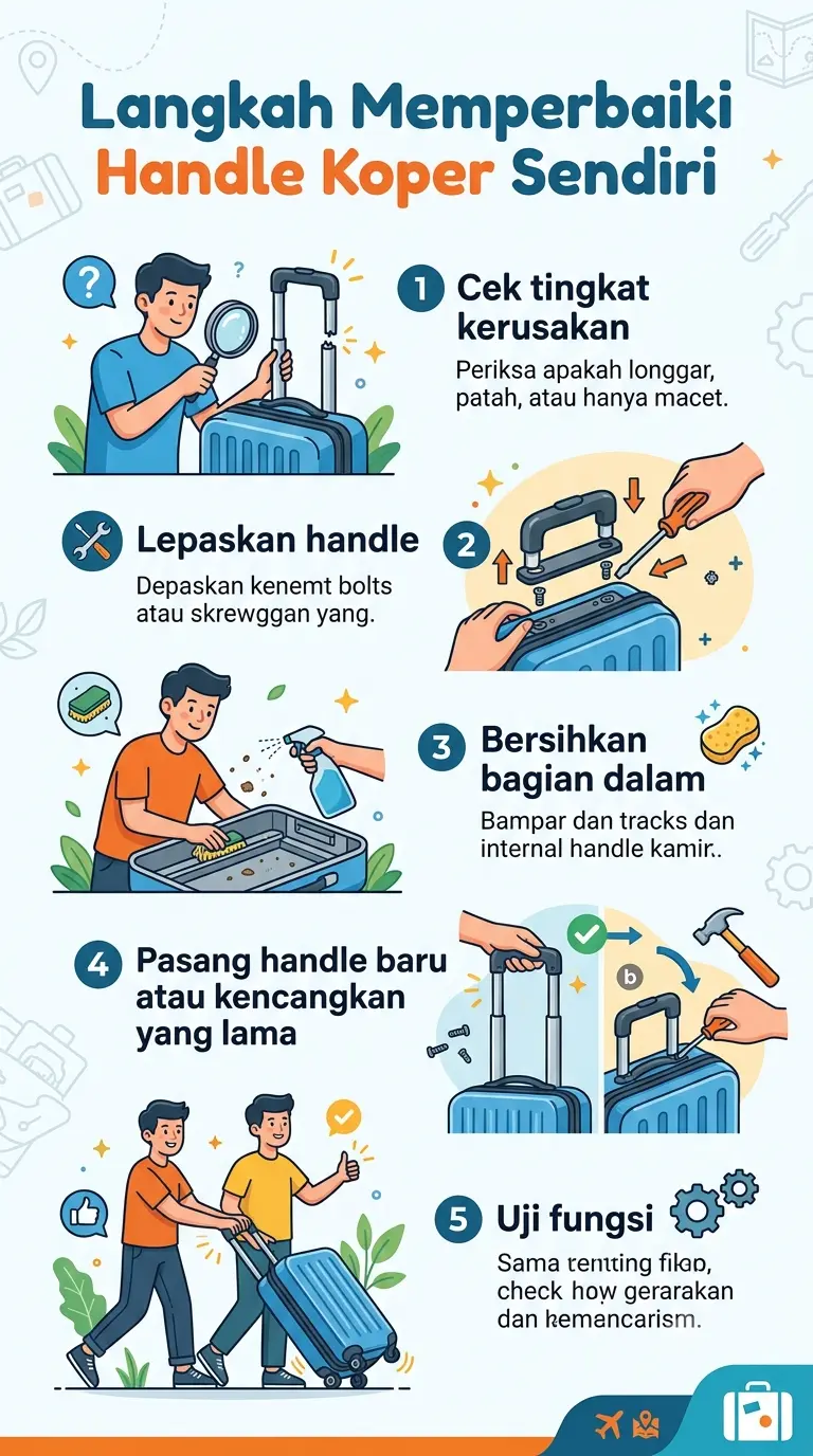 Infografik :Langkah Memperbaiki Handle Koper Sendiri