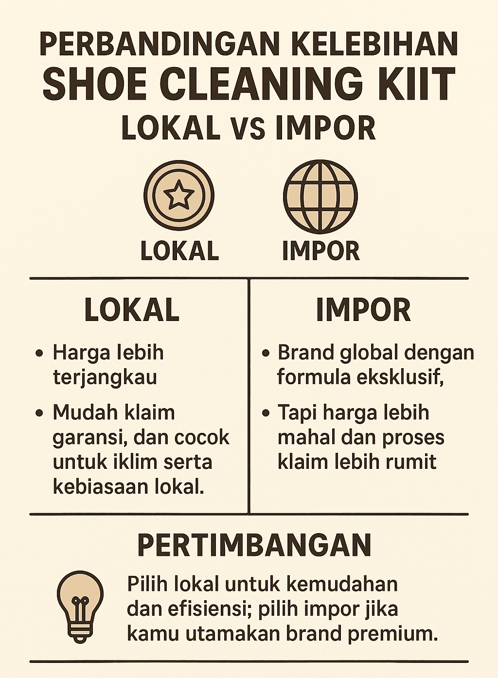 Infografik Perbaindingan Kelebihan Shoe Cleaning Kit Lokal VS Impor